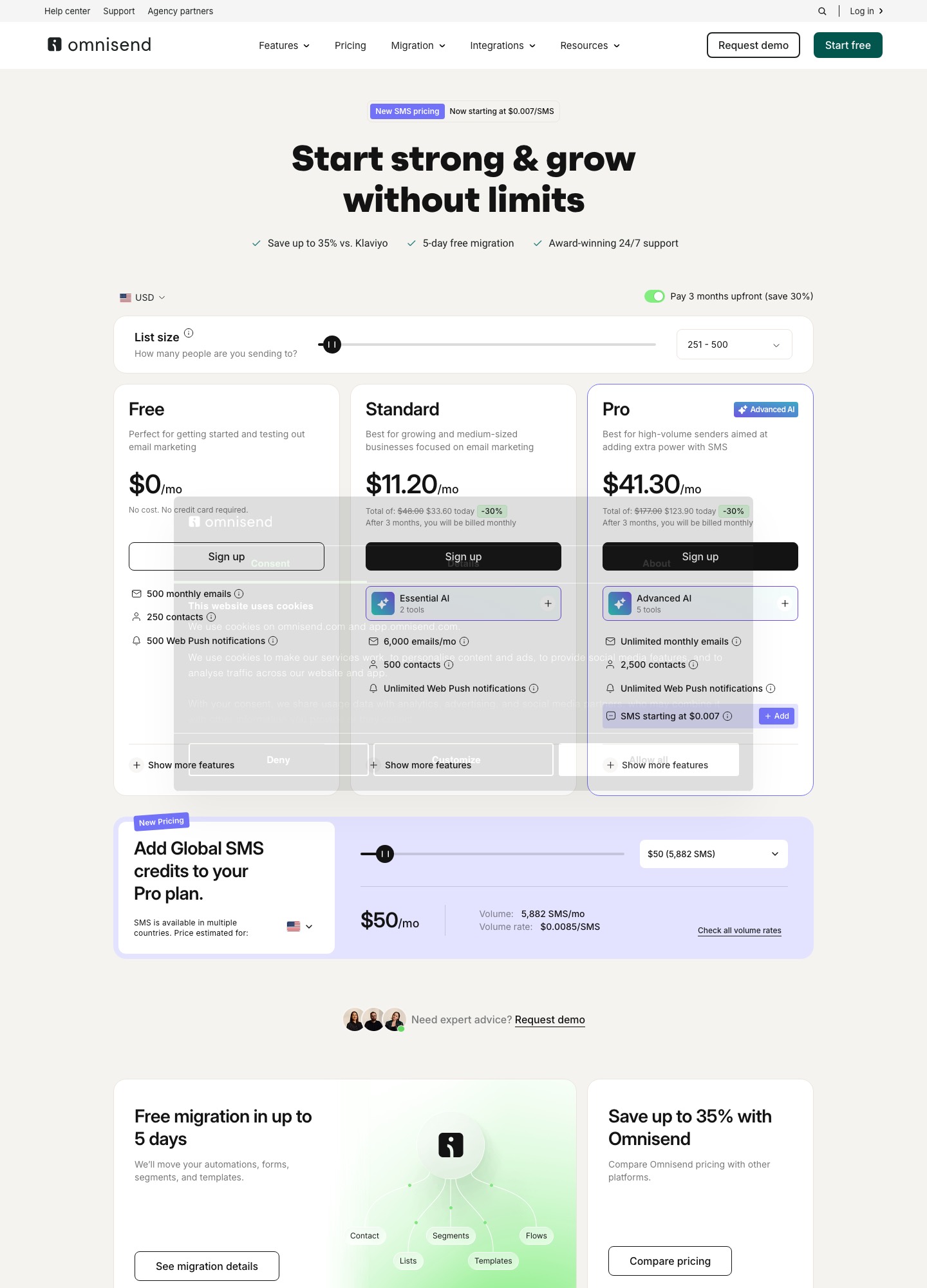 Omnisend pricing page, captured Oct 2026