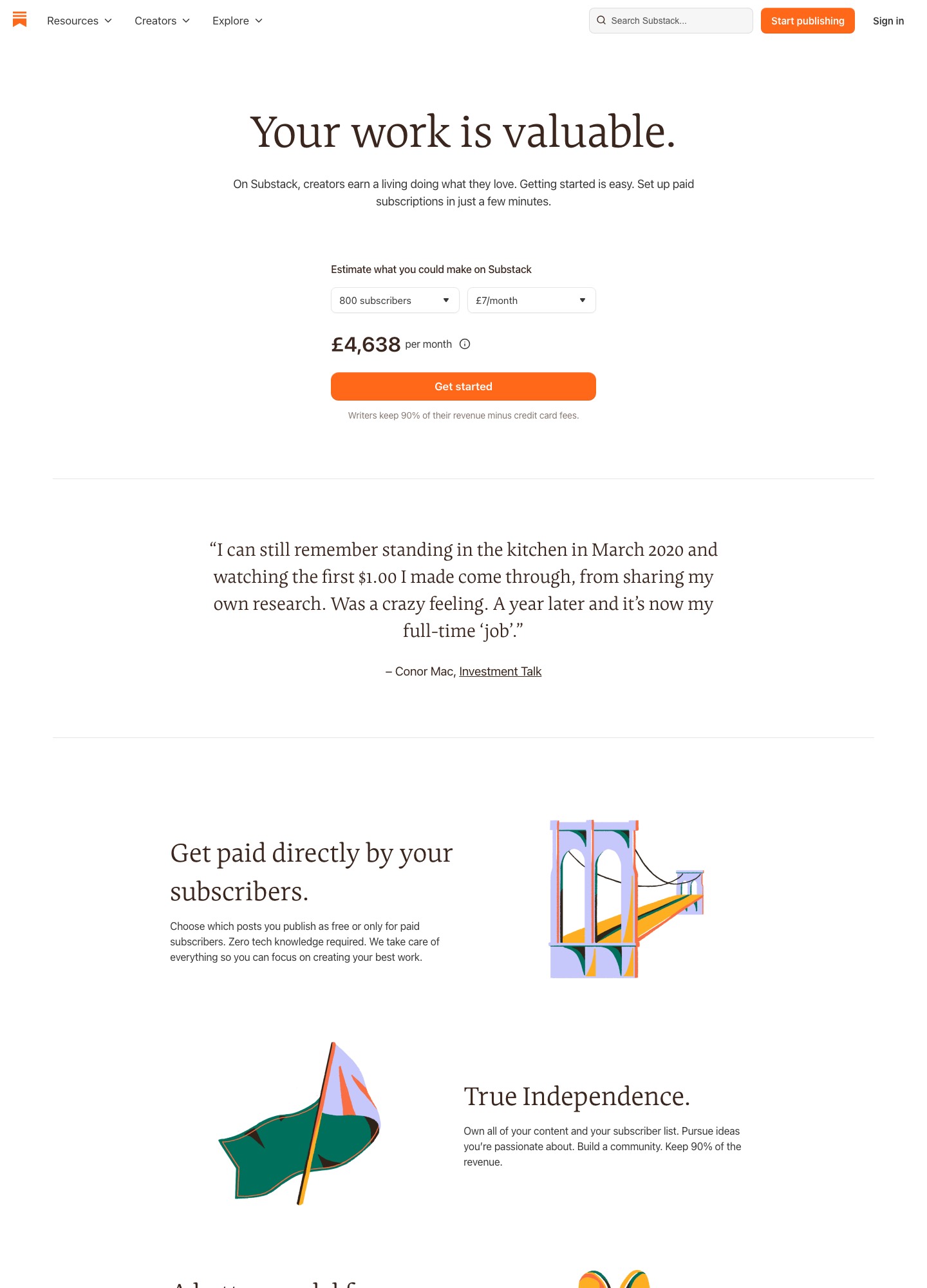 Page « Going paid » de Substack, capture d’octobre 2026